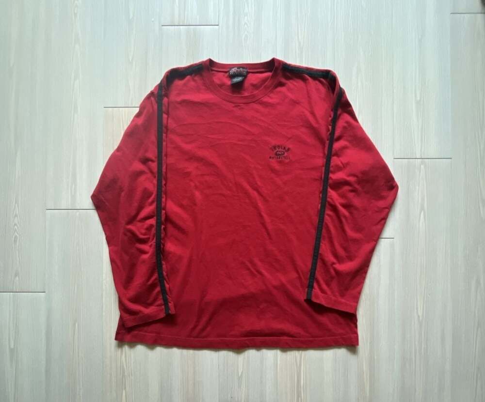 Vintage Indian Motorcycle Red Long Sleeve T-Shirt with Black Stripe Details 2XL